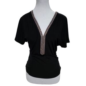 Jacaranda Short Sleeve Rhinestone Blouse Size Small
